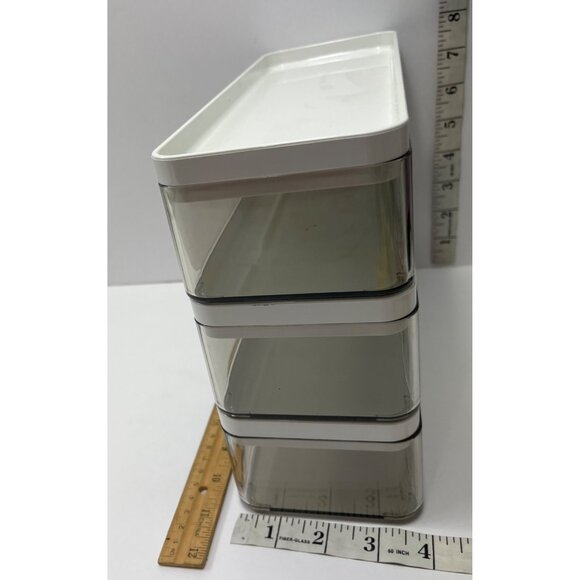 Stackable Acrylic Storage Organizer W/ 3 Clear Drawers & White Lid 12x4x6 Inches - Picture 3 of 4